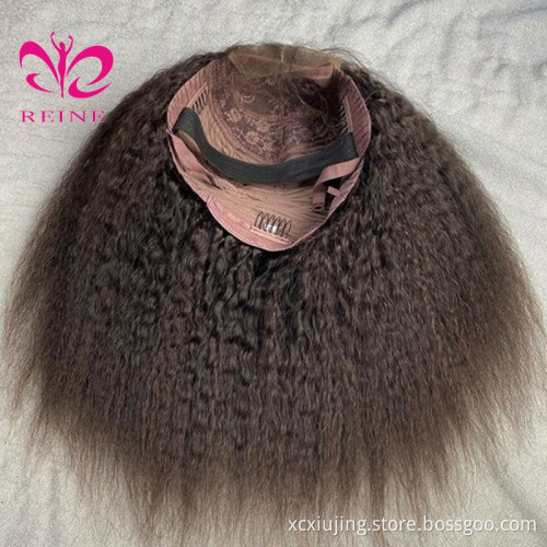 Cuticle Aligned Hair Natural Color  Middle Part Kinky StraightBrazilian Hair 4X4 Swiss Lace Closure Wigs for Black Women